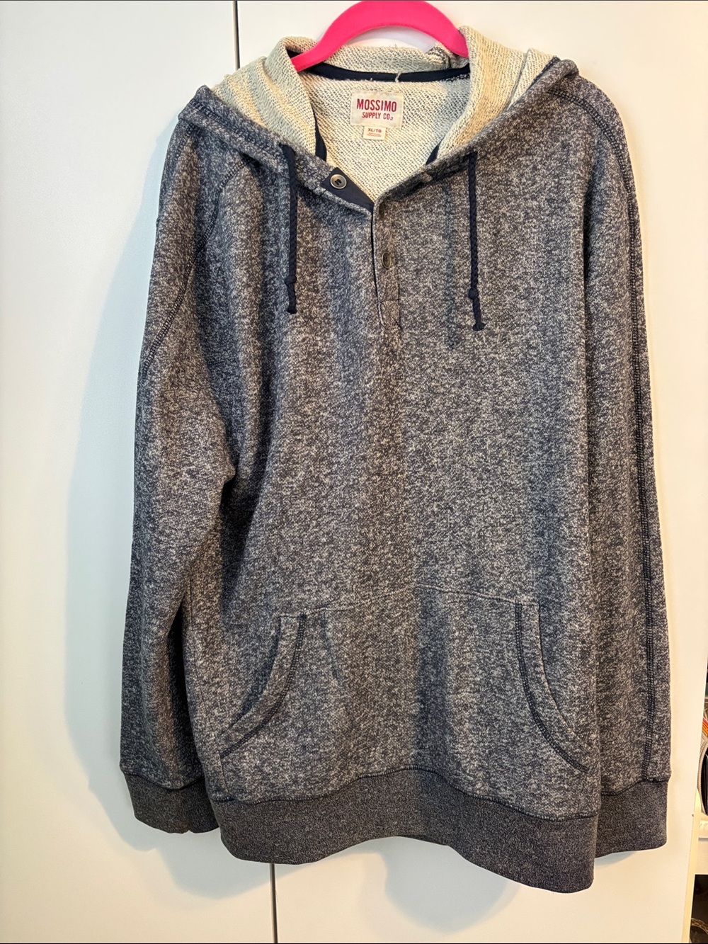 Mossimo Supply Co. Navy Blue Marled Henley Hoodie with Cream Lined Hood